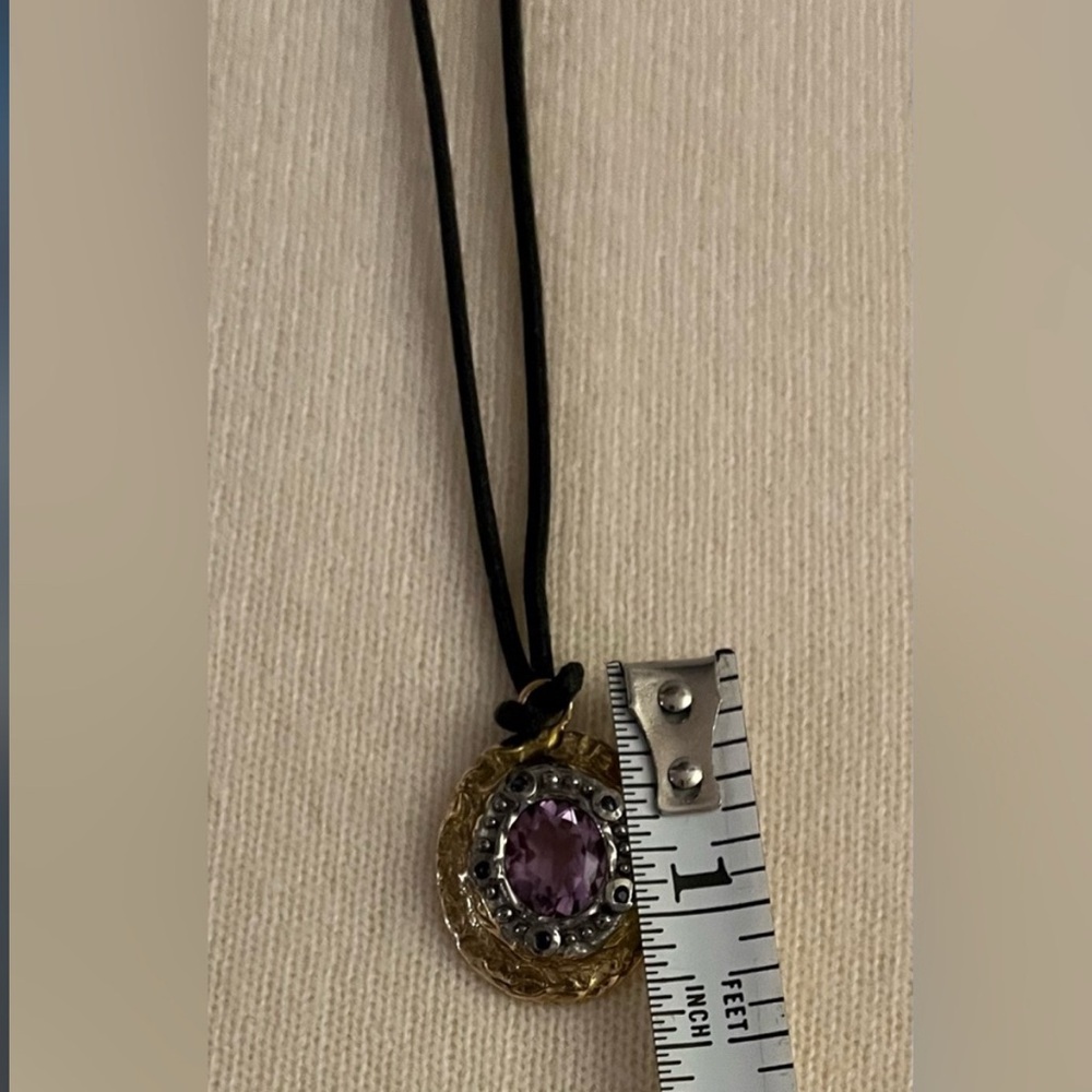 Gold/Silver Made Italy 🇮🇹 Pendant Necklace with Purple Gemstone - Picture 15 of 16